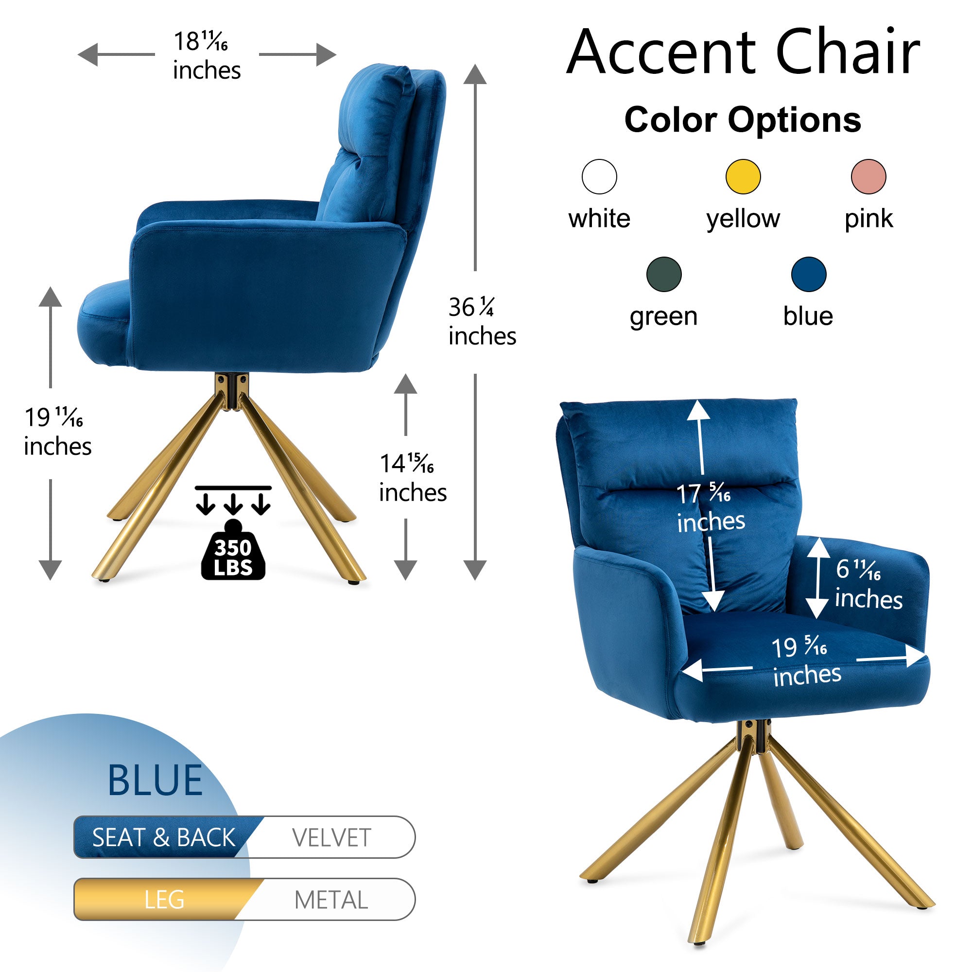 Dark Blue Velvet Contemporary High-Back Upholstered Swivel Accent Chair Dark Blue Velvet Contemporary High-Back Upholstered Swivel Accent Chair